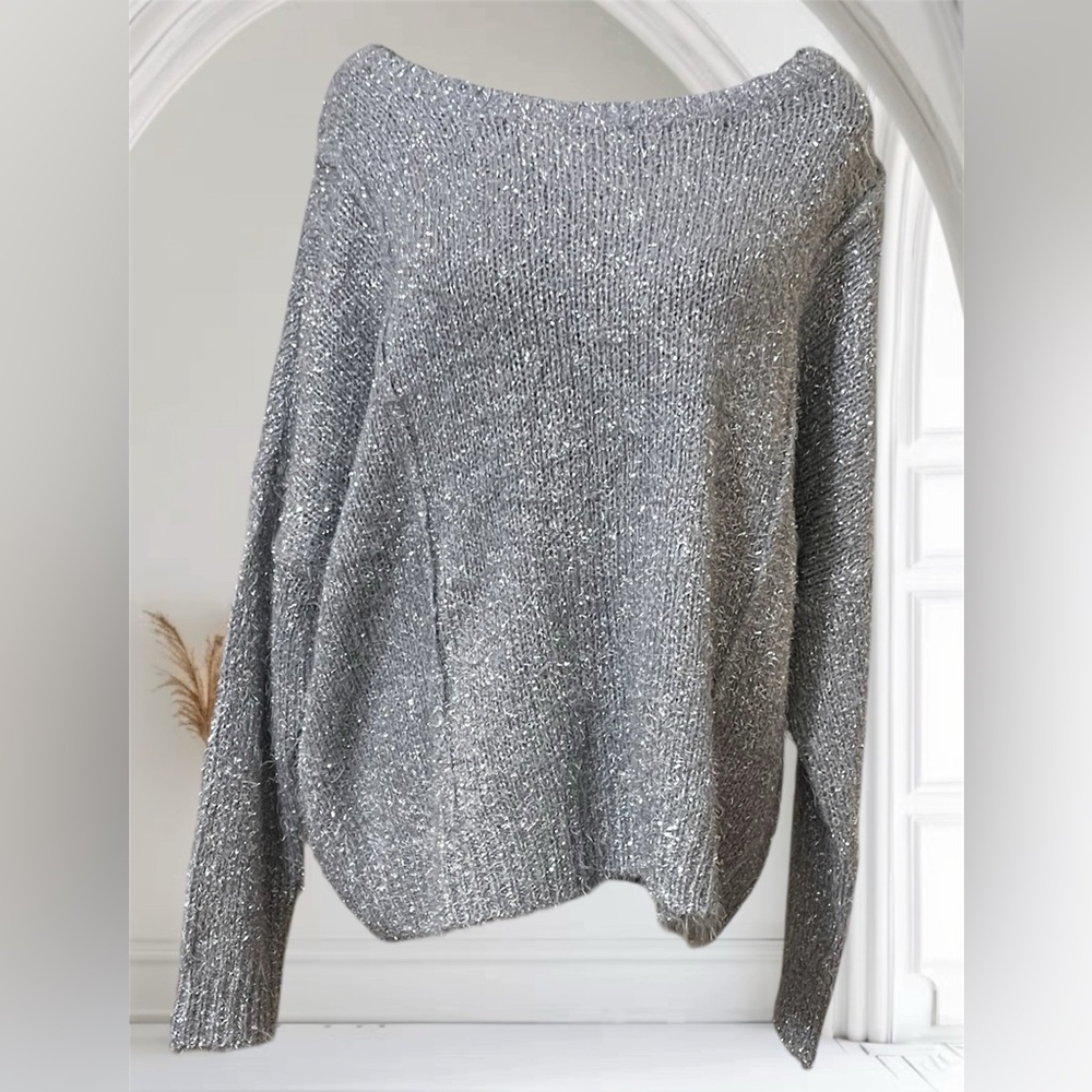 Elegant Silver Metallic Sweater
